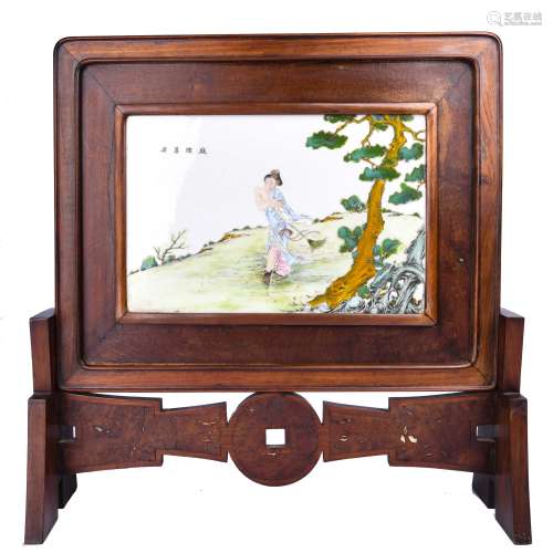 Chinese Painted Porcelain Table Screen