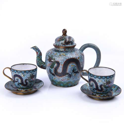 Chinese Cloisonne Enamel Bronze Tea Serving Set