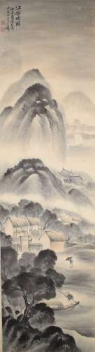 Chinese Painting Of A Village On A River Valley