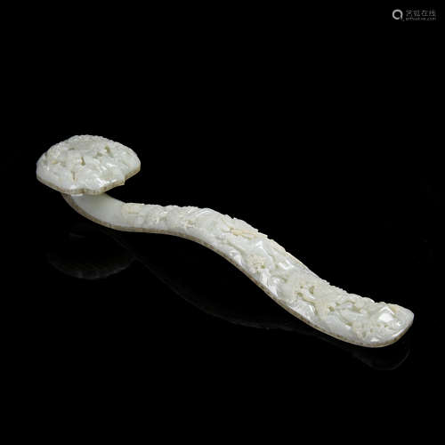 Superbly Carved White Jade Ruyi