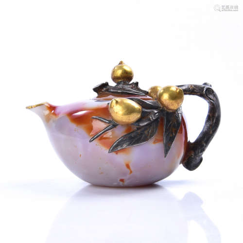Carved Agate Decorative Tea Pot