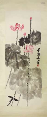 Chinese Water Color Painting Of Blossoming Flowers