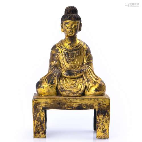 Gilt Bronze Figure Of Buddha  On A Raised Alter