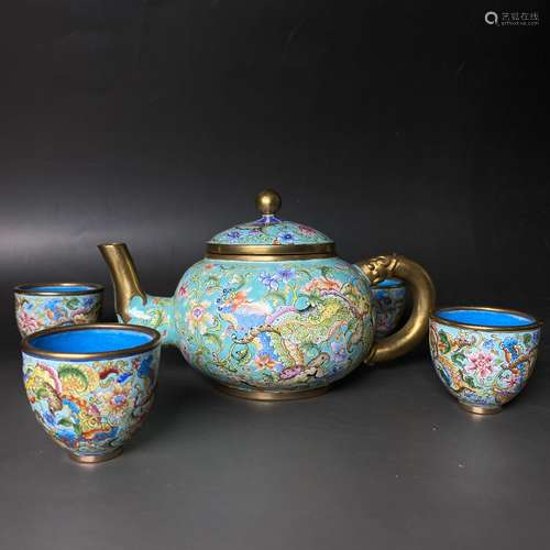 Famille Rose Painted Enamel Tea Serving Set With Mark