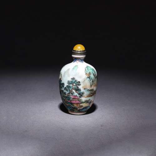 A Chinese Famille Rose Inscribed Porcelain Snuff Bottle