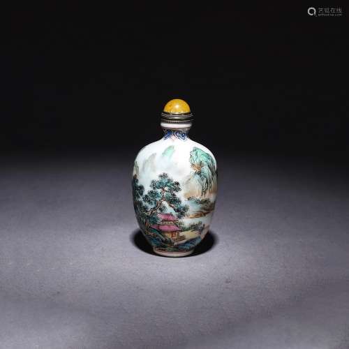 A Chinese Famille Rose Inscribed Porcelain Snuff Bottle