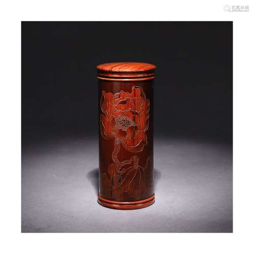 A Chinese Lotus Pattern Bamboo Caddy