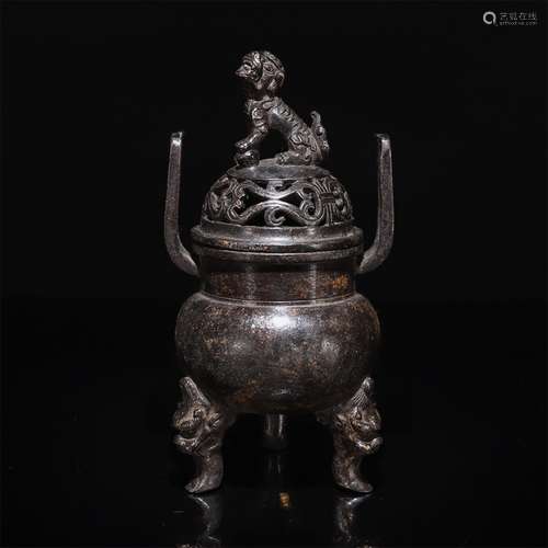 A Chinese Gild Bronze Piercing Lion Incense Burner