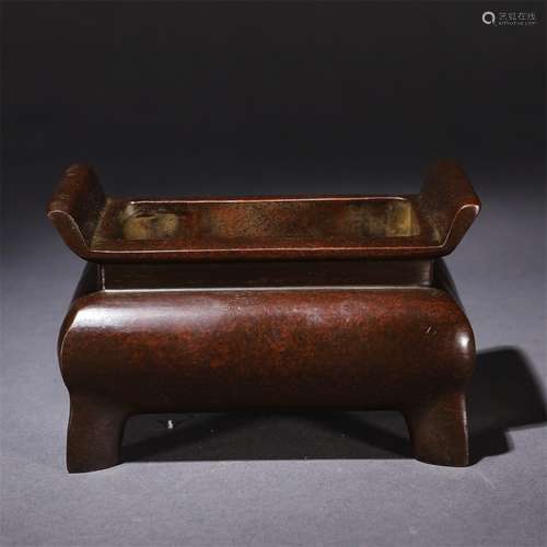 A Chinese Red Copper Square Incense Burner