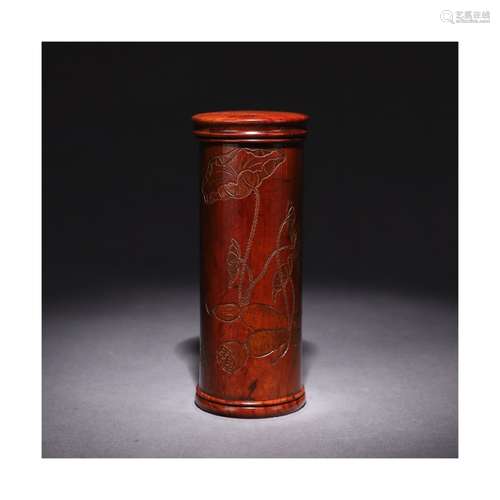 A Chinese Lotus Pattern Bamboo Caddy