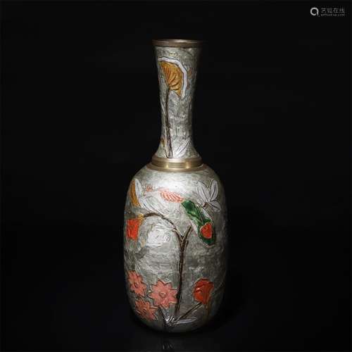 A Chinese Gold Painted Colouring Floral Bronze Vase