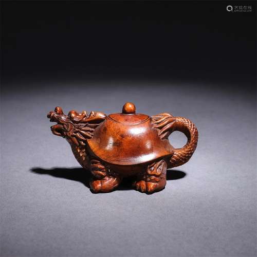 A Chinese Boxwood Carved Dragon Turtle Ornament