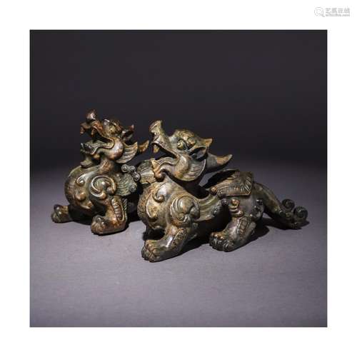 A Pair of Chinese Bronze Pixiu Ornaments