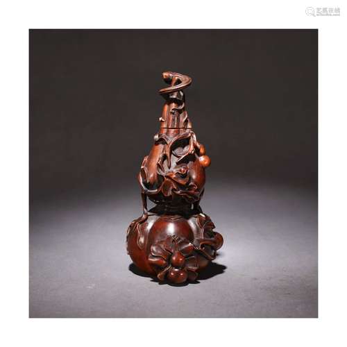 A Chinese Boxwood Carved Gourd-shaped Vase