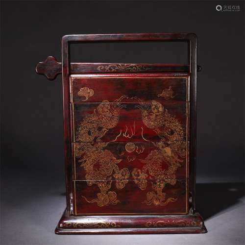 A Chinese Dragon Pattern Red lacquerware hamper