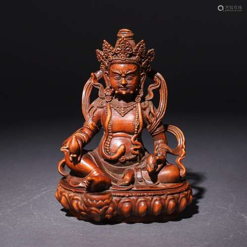 A Chinese Boxwood Carved Statue of Yellow Fortune God