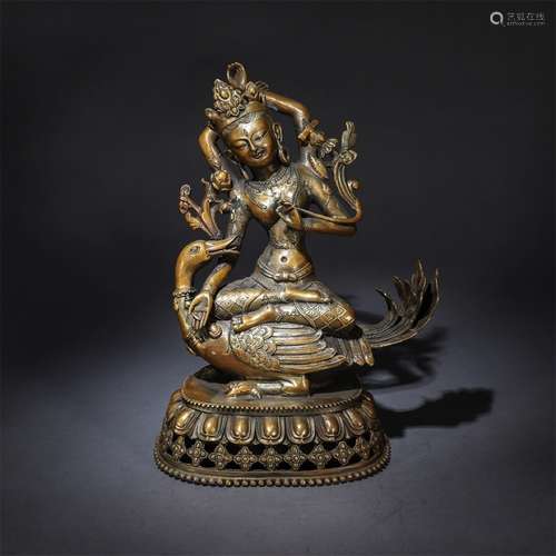 A Chinese Gild Bronze Statue of Peacock Tara