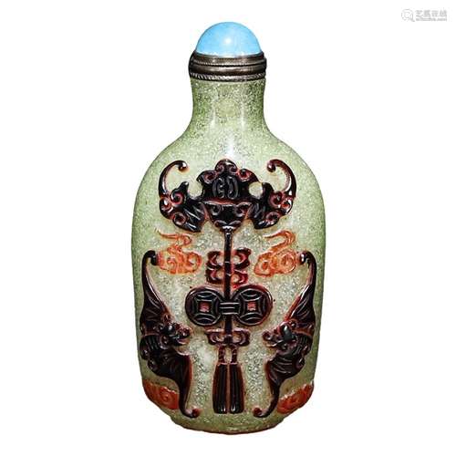 A Chinese Bat Pattern Glassware Snuff Bottle