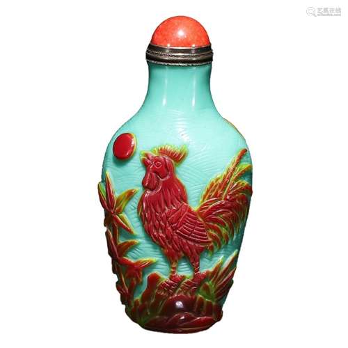 A Chinese Rooster Pattern Glassware Snuff Bottle