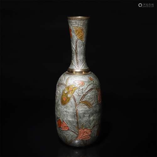 A Chinese Gold Painted Colouring Floral Bronze Vase