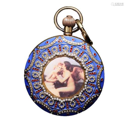 A Chinese Angle Painting Cloisonne Pocket Watch