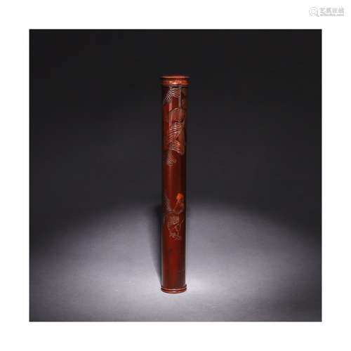 A Chinese Rooster Pattern Bamboo Incense tube