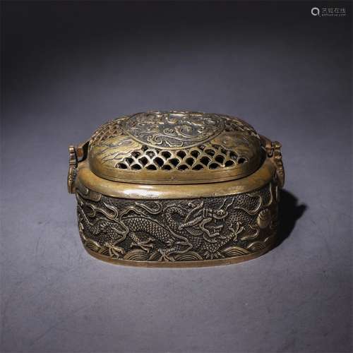 A Chinese Dragon Pattern Piercing Gild Bronze Holding furnace