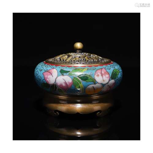 A Chinese Cloisonne Peach Pattern Incense Burner with pedestal