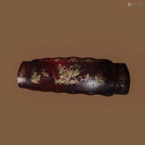 A Chinese Handmade lacquer Lotus Pond Painted Musical instrument