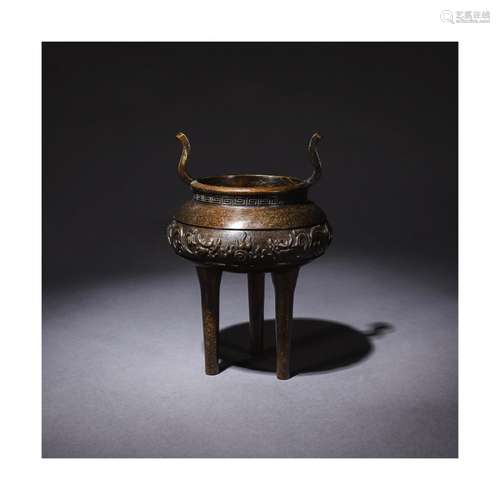 A Chinese Dragon Pattern Bronze Three-legged Incense Burner