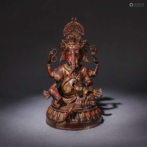 A Chinese Gold Lacquer Red Fortune God Bodhisattva Statue