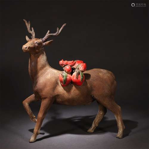 A Chinese Shiwan Kiln Porcelain Lucky Deer Ornament