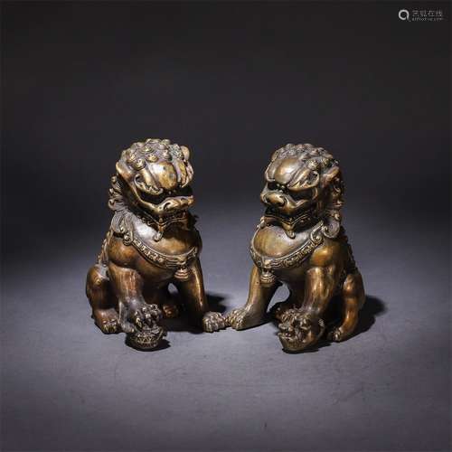 A Pair of Chinese Gild Bronze Lion Ornaments