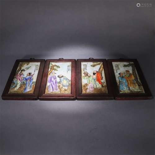 A Chinese Eight immortals Porcelain Plate Painting Hanging Screen