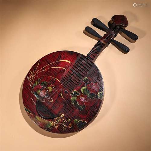 A Chinese Peony Pattern Handmade lacquerware Musical instrument