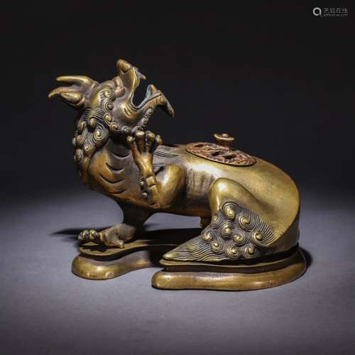 A Chinese Gild Bronze Lion Shaped Incense Burner