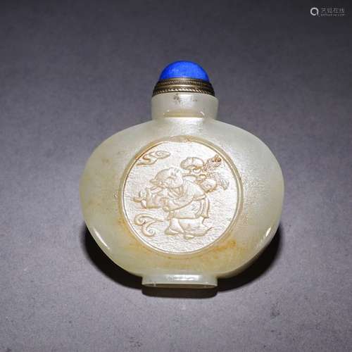 A Chinese Children Carved Hetian Jade Snuff Bottle