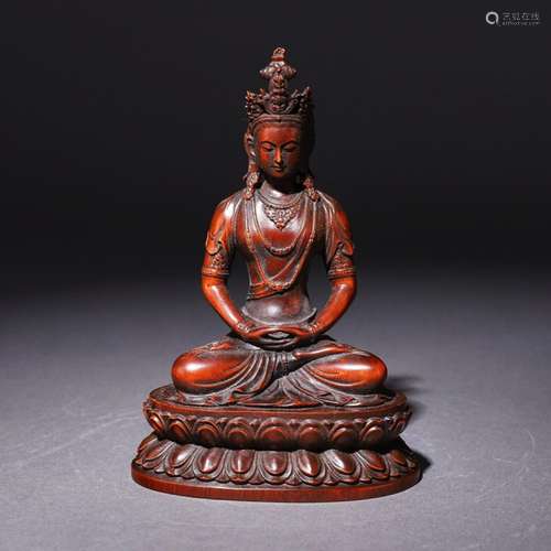 A Chinese Boxwood Carved Statue of Tara Bodhisattva