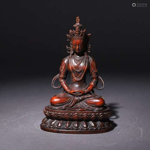 A Chinese Boxwood Carved Statue of white Tara