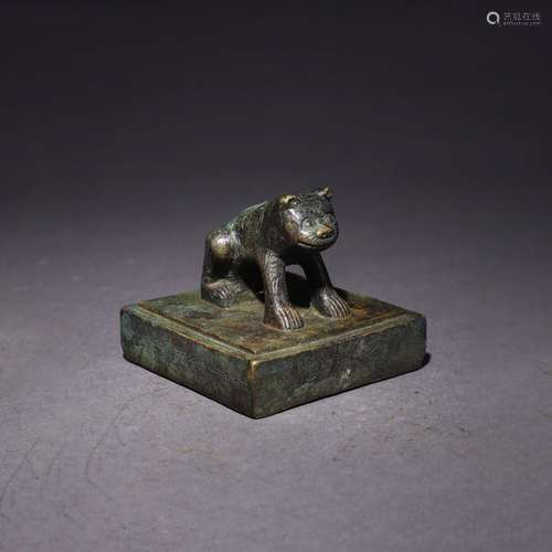 A Chinese Bronze Square Tiger Seal