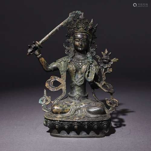 A Chinese Bronze Buddha Statue of Manjusri Bodhisattva