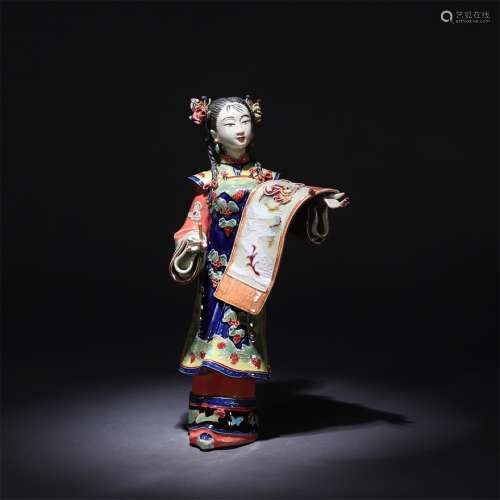A Chinese Shiwan Kiln Porcelain Beauty Statue