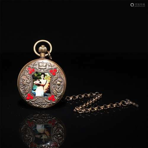 A Chinese Beauty Painting Pocket Watch