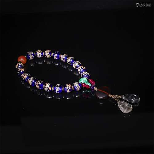 A Chinese Colored Drawing Glassware Prayer Beads 18pcs