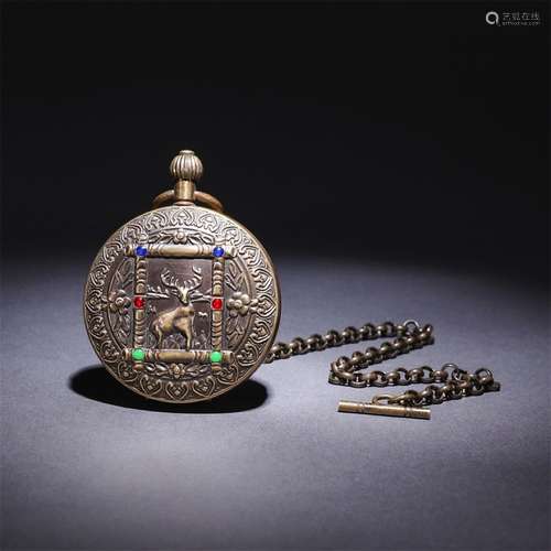 A Chinese Deer Pattern Mechanical Pocket Watch