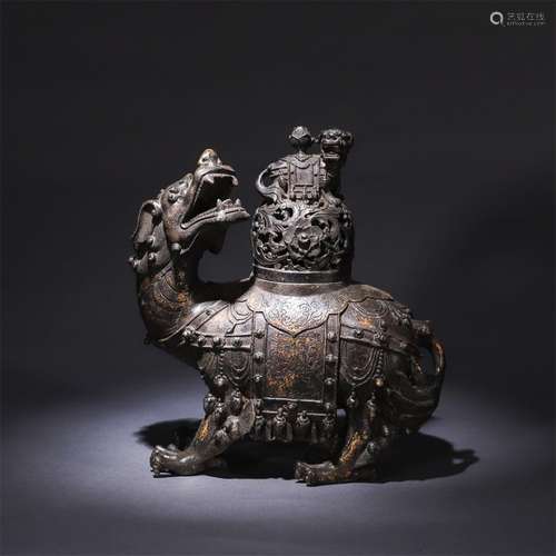 A Chinese Gild Copper Kylin Shaped Piercing Incense Burner