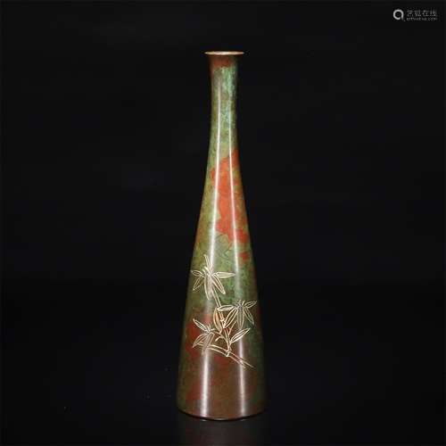 A Chinese Bamboo Pattern Bronze Flask