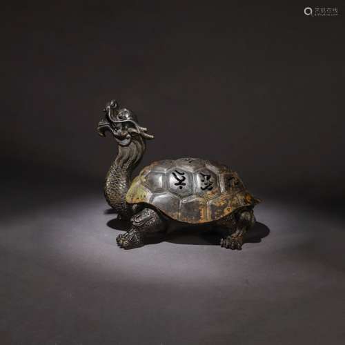 A Chinese Piercing Bronze Dragon Turtle Shaped Censer