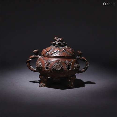 A Chinese Red Copper Piercing Incense Burner