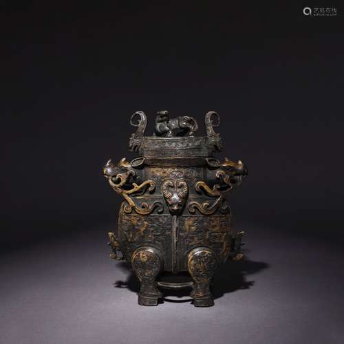 A Chinese Beast and Dragon Pattern Bronze Square Zun